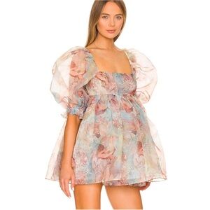 NWT Selkie Pastel Floral Organza Babydoll Dress, XS